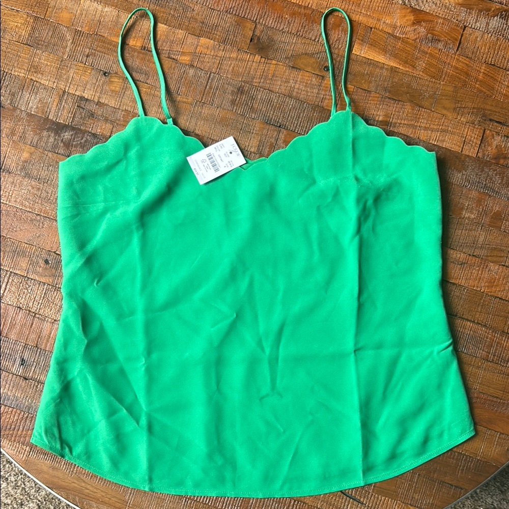 J. Crew Green Scalloped Camisole Top